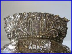 Large Antique Silver Spanish Colonial Sculpture Bowl Iconic Religious Footed