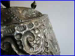 Large Antique Silver Spanish Colonial Sculpture Bowl Iconic Religious Footed