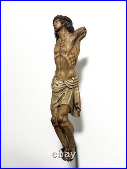 Large Antique religious wood carved polychromie Christ jesus