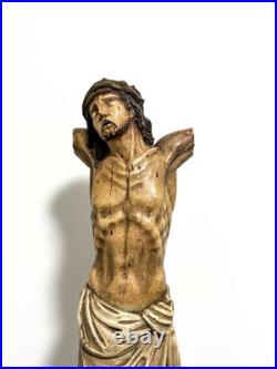 Large Antique religious wood carved polychromie Christ jesus