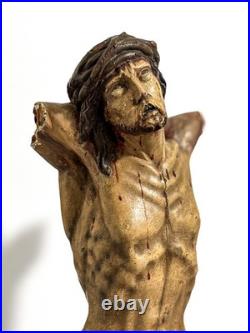 Large Antique religious wood carved polychromie Christ jesus