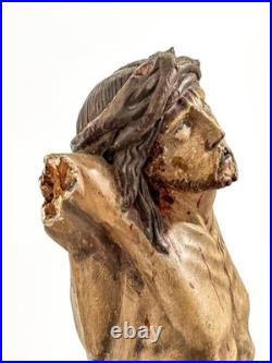 Large Antique religious wood carved polychromie Christ jesus