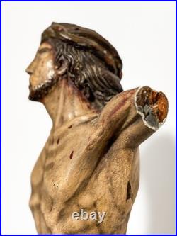 Large Antique religious wood carved polychromie Christ jesus