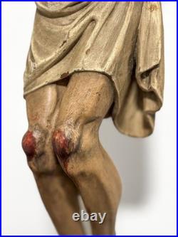 Large Antique religious wood carved polychromie Christ jesus