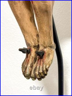 Large Antique religious wood carved polychromie Christ jesus