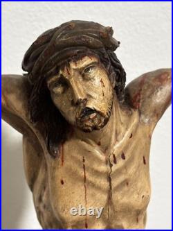 Large Antique religious wood carved polychromie Christ jesus