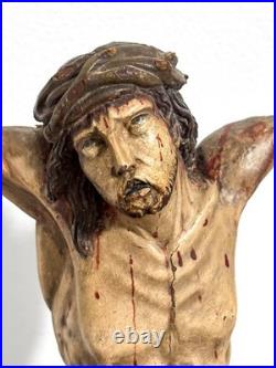 Large Antique religious wood carved polychromie Christ jesus