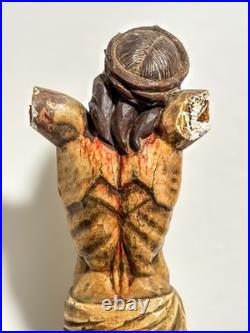 Large Antique religious wood carved polychromie Christ jesus