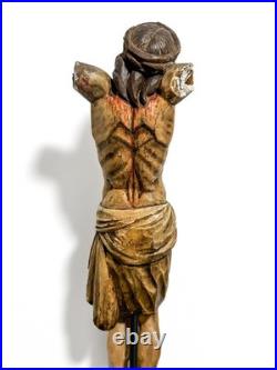 Large Antique religious wood carved polychromie Christ jesus
