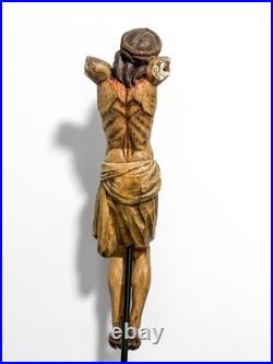 Large Antique religious wood carved polychromie Christ jesus