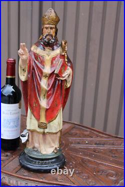 Large Antique saint Eloy eligius Figurine ceramic religious statue bishop