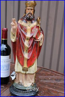Large Antique saint Eloy eligius Figurine ceramic religious statue bishop