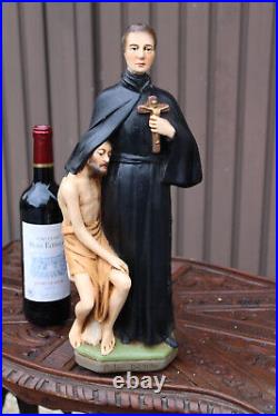 Large Antique saint Father Damiaan Figurine ceramic religious statue rare