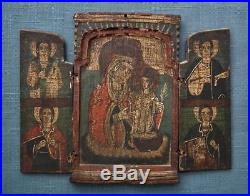 Large Authentic Antique Greek Orthodox Icon Triptych 18th Century Greece