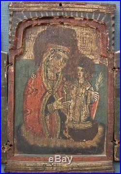 Large Authentic Antique Orthodox Icon Triptych 18th Century Greece