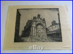 Large Etching Antique Vintage Church Icon Religious Street Scene Mystery Artist