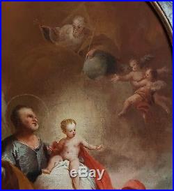 Large Fine 18th Century The Apotheosis of St Joseph Angels Antique Oil Painting