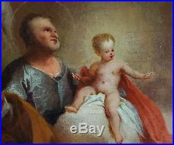 Large Fine 18th Century The Apotheosis of St Joseph Angels Antique Oil Painting