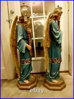 Large Pair Antique Religious Church Statue Adoring Angels 39H Lot A