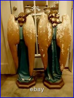 Large Pair Antique Religious Church Statue Adoring Angels 39H Lot A