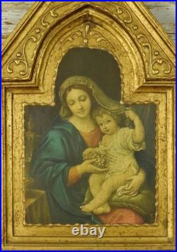 Large Vintage Religious Wood Triptyque, Altar, Icon, Virgin Mary, Jesus, Angels Large Vintage Religious Wood Triptyque, Altar, Icon, Virgin Mary, Jesus, Angels