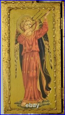 Large Vintage Religious Wood Triptyque, Altar, Icon, Virgin Mary, Jesus, Angels Large Vintage Religious Wood Triptyque, Altar, Icon, Virgin Mary, Jesus, Angels