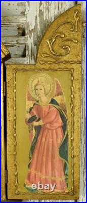 Large Vintage Religious Wood Triptyque, Altar, Icon, Virgin Mary, Jesus, Angels Large Vintage Religious Wood Triptyque, Altar, Icon, Virgin Mary, Jesus, Angels