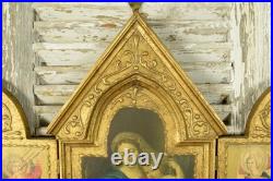 Large Vintage Religious Wood Triptyque, Altar, Icon, Virgin Mary, Jesus, Angels Large Vintage Religious Wood Triptyque, Altar, Icon, Virgin Mary, Jesus, Angels