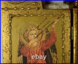 Large Vintage Religious Wood Triptyque, Altar, Icon, Virgin Mary, Jesus, Angels Large Vintage Religious Wood Triptyque, Altar, Icon, Virgin Mary, Jesus, Angels