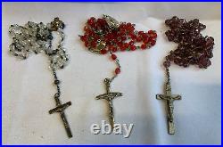 Large Vtg Antique Rosary Lot Religious Cross Crucifix Jewelry Beaded Rhinestone