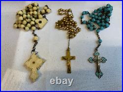 Large Vtg Antique Rosary Lot Religious Cross Crucifix Jewelry Beaded Rhinestone
