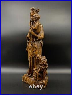 Large antique Chalkware Religious Madonna statue figurine Flanders lion symbol