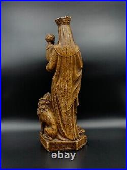 Large antique Chalkware Religious Madonna statue figurine Flanders lion symbol