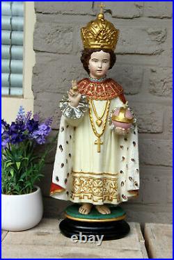 Large antique French jesus of prague chalkware statue figurine religious
