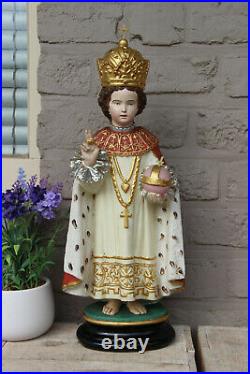Large antique French jesus of prague chalkware statue figurine religious
