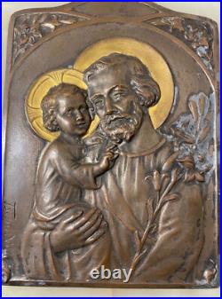 Large antique Tschudin religious Catholic onyx stone bronze wall font plaque Large antique Tschudin religious Catholic onyx stone bronze wall font plaque
