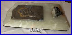 Large antique Tschudin religious Catholic onyx stone bronze wall font plaque Large antique Tschudin religious Catholic onyx stone bronze wall font plaque
