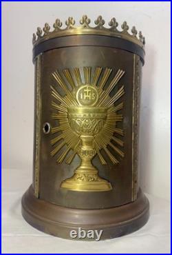 Large antique bronze religious Catholic church altar tabernacle offering box