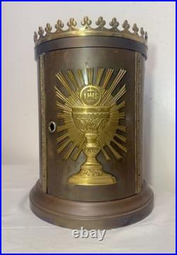 Large antique bronze religious Catholic church altar tabernacle offering box