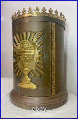 Large antique bronze religious Catholic church altar tabernacle offering box