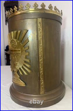Large antique bronze religious Catholic church altar tabernacle offering box