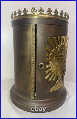 Large antique bronze religious Catholic church altar tabernacle offering box