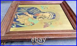 Large antique italian lighting religious icon early 1900's wood frame