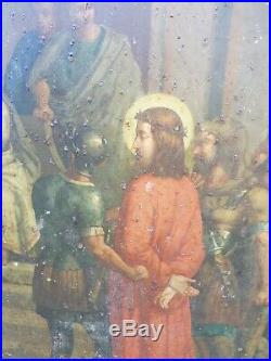 Large antique old master oil painting on metal Jesus Christ A/F