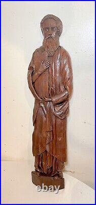 Large antique religious hand carved wood Moses Folk Art sculpture statue figure