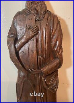 Large antique religious hand carved wood Moses Folk Art sculpture statue figure