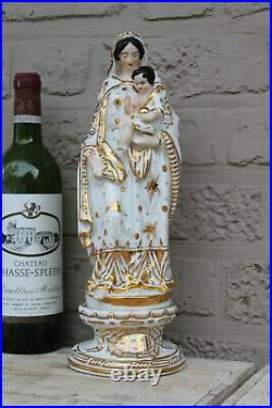 Large french antique vieux paris porcelain madonna figurine Mary religious