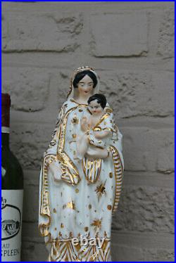 Large french antique vieux paris porcelain madonna figurine Mary religious