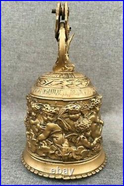 Large heavy antique french bell bronze early 1900's angels chimera religious 6lb