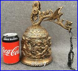 Large heavy antique french bell bronze early 1900's angels chimera religious 6lb